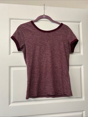 Arizona Jean Company Burgundy and Light Pink Striped Ringer Tee